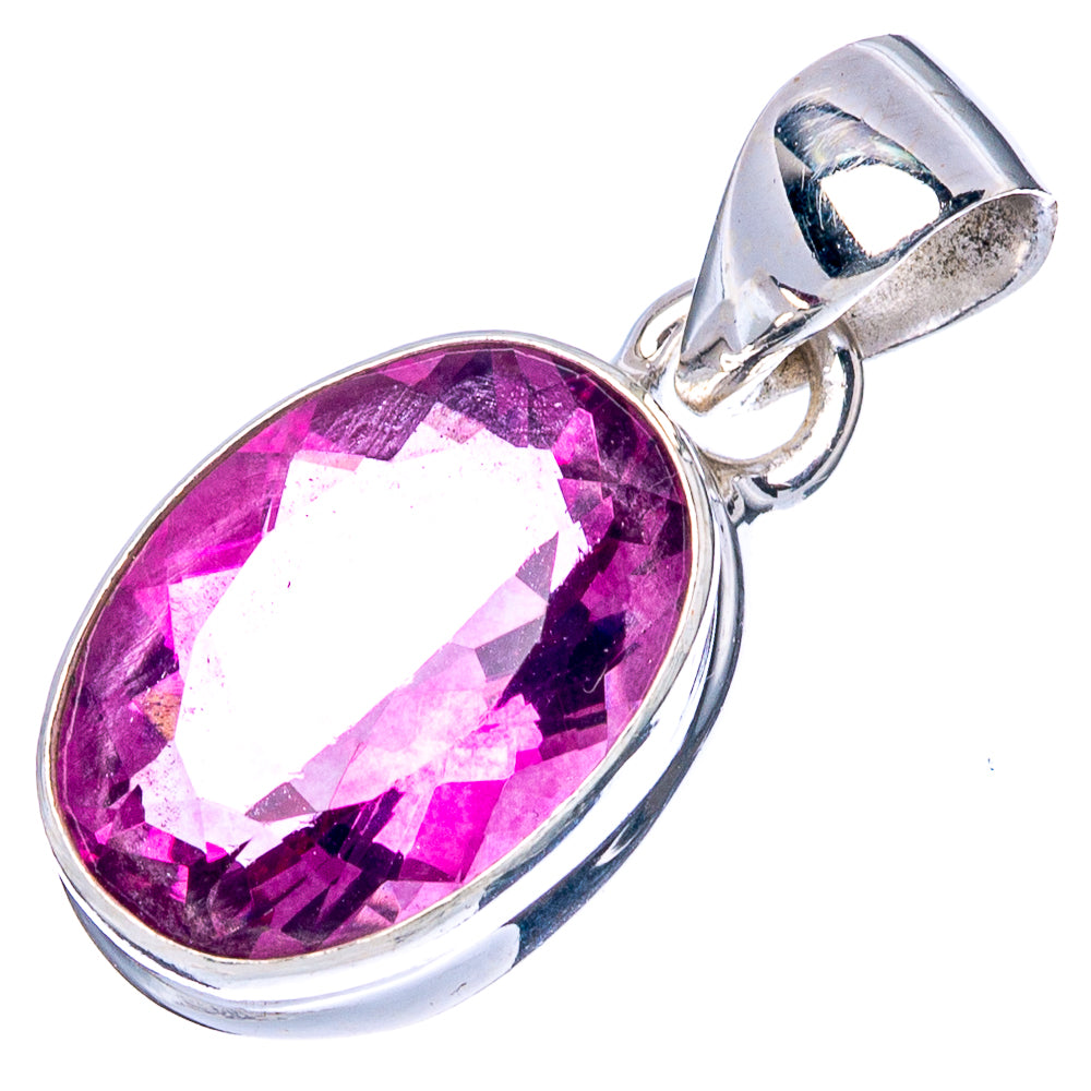 Faceted Pink Fluorite Pendant 7/8" (925 Sterling Silver) P43024