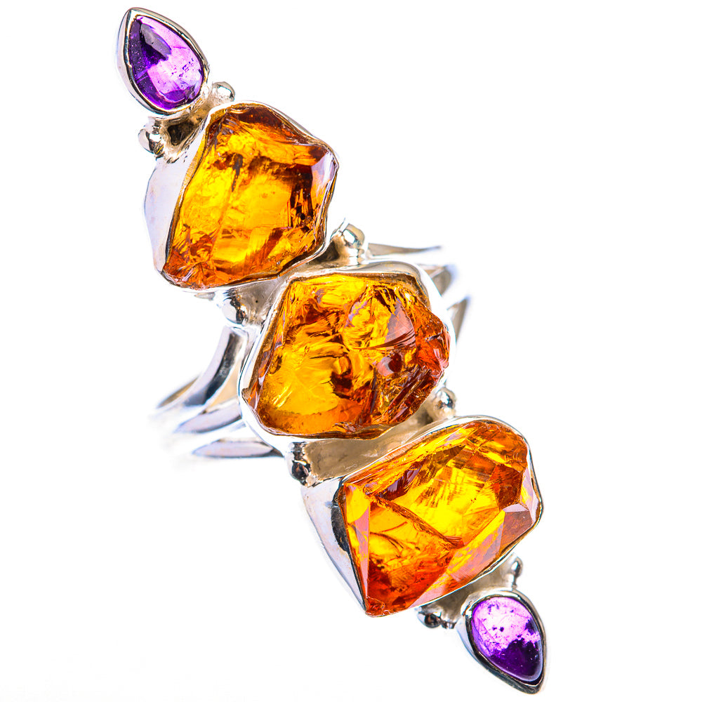 Large Raw Citrine, Amethyst Ring Size 9 (925 Sterling Silver) RING140046