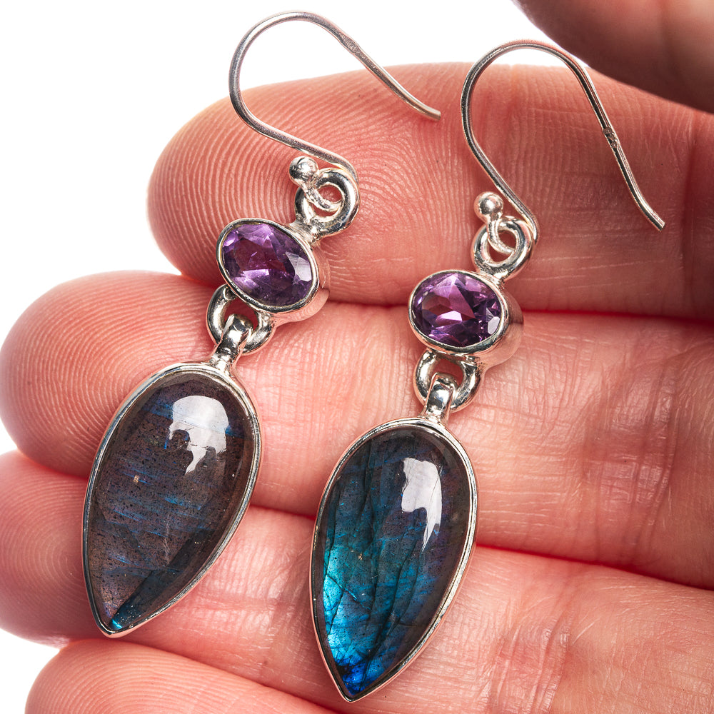 Labradorite, Blue Topaz 925 Sterling Silver Earrings 1 3/4"