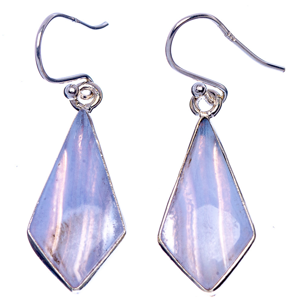 Blue Lace Agate Earrings 1 5/8" (925 Sterling Silver) E1826