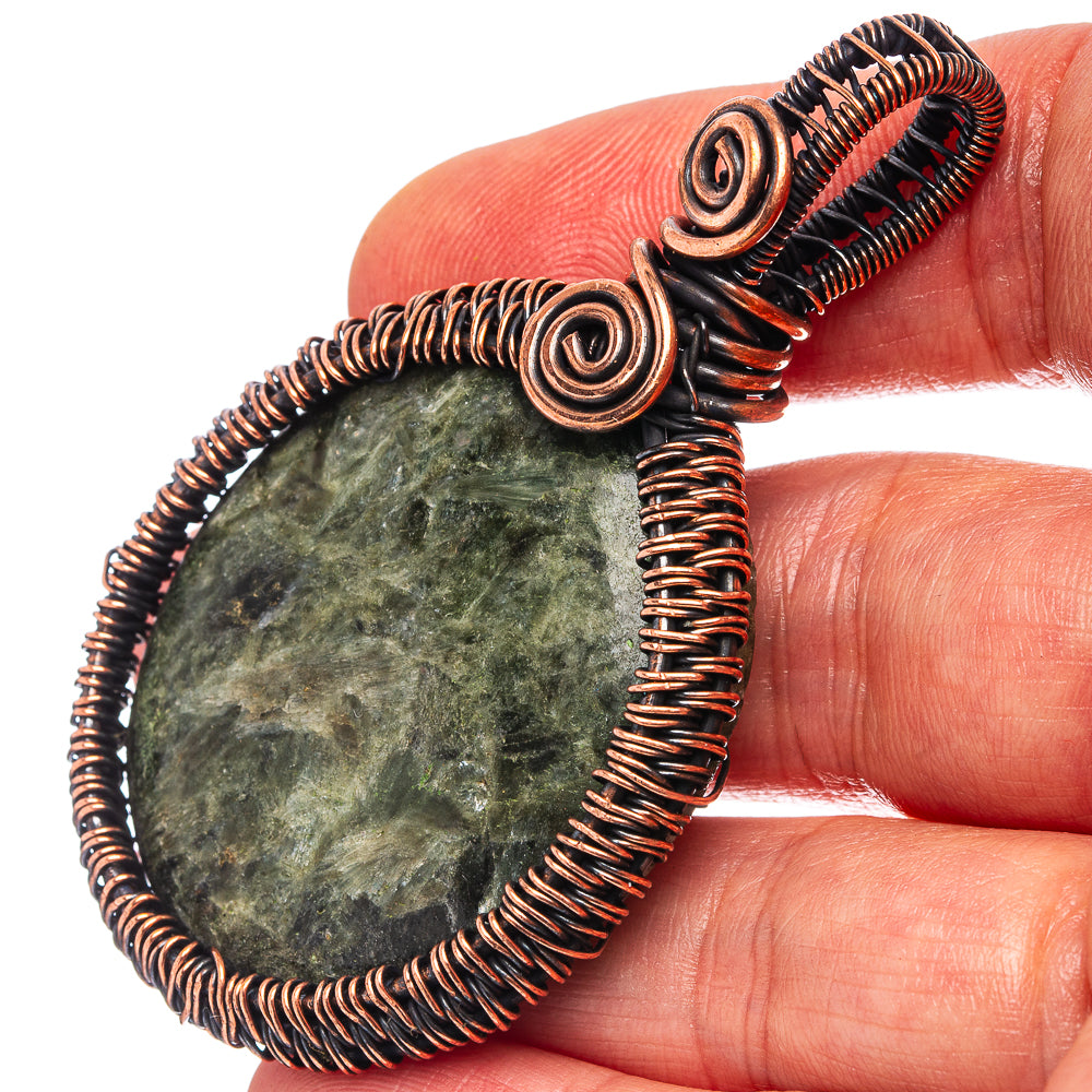 Seraphinite Wire Wrap Pendant 2 1/2" (Oxidized Copper)