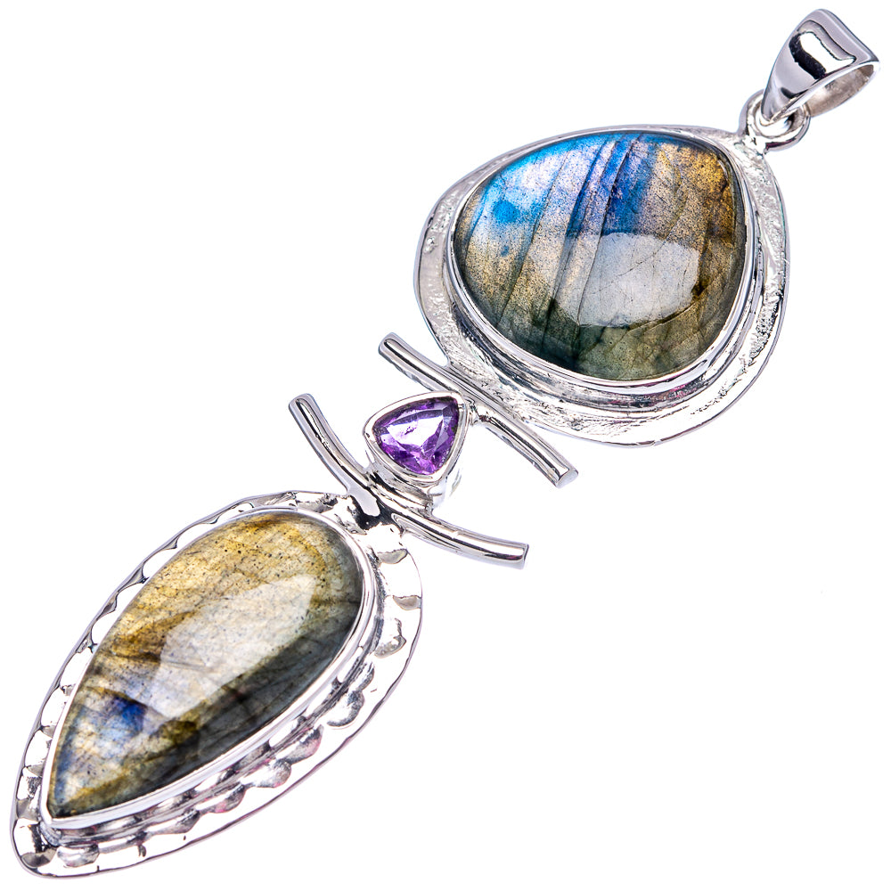 Signature Labradorite, Amethyst Pendant 2 7/8" (.925 Sterling Silver)