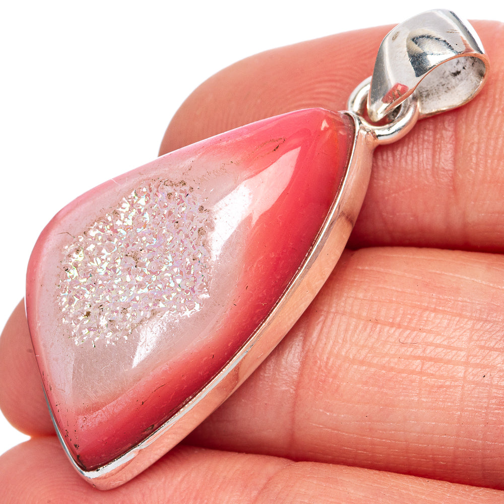 Pink Quartz Druzy Pendant 1 5/8" (925 Sterling Silver) P42077