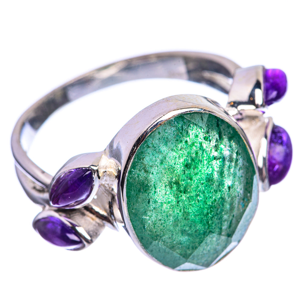 Green Aventurine, Amethyst 925 Sterling Silver Ring Size 9.75