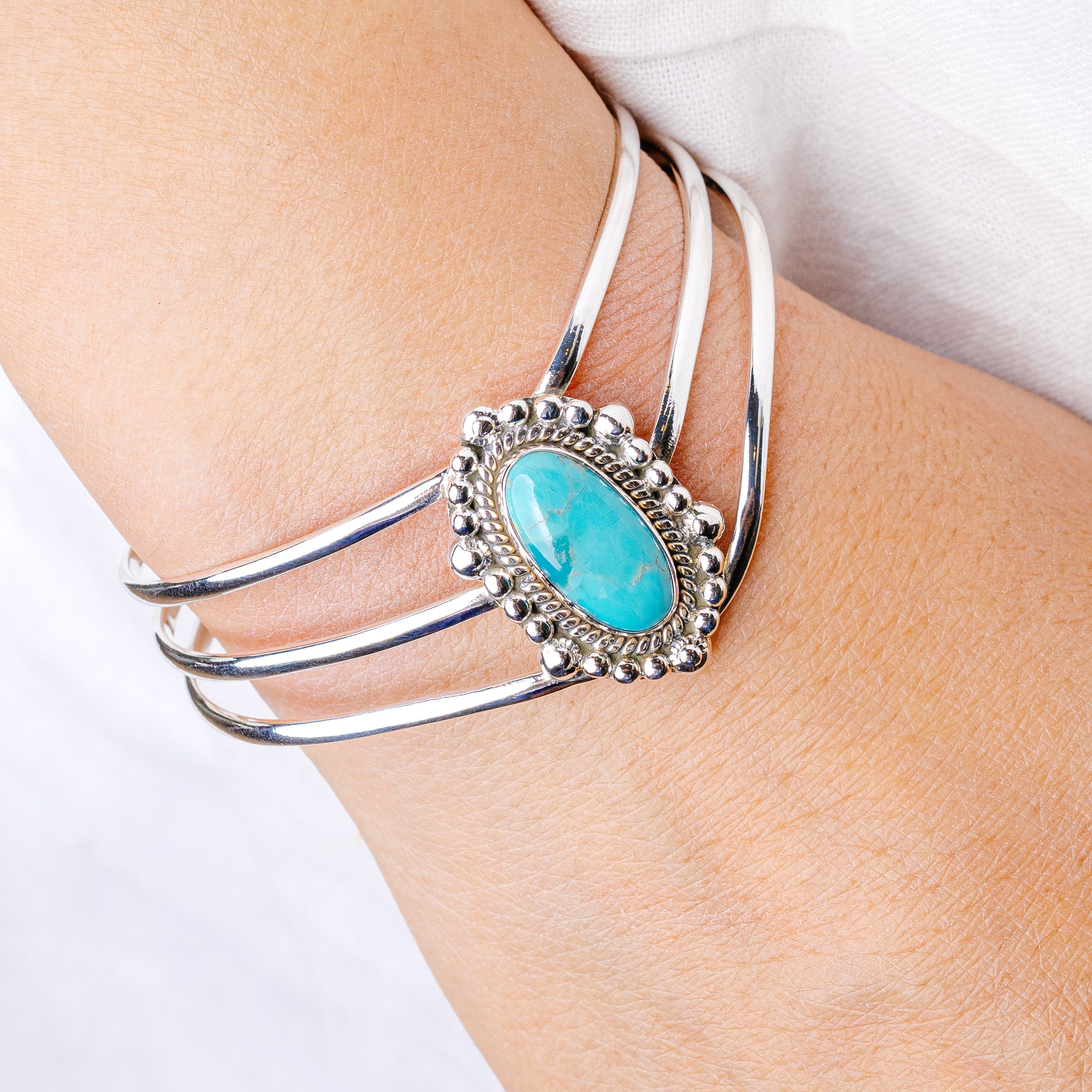 Arizona Turquoise Cuff Bracelet Adjustable (925 Sterling Silver) B90427