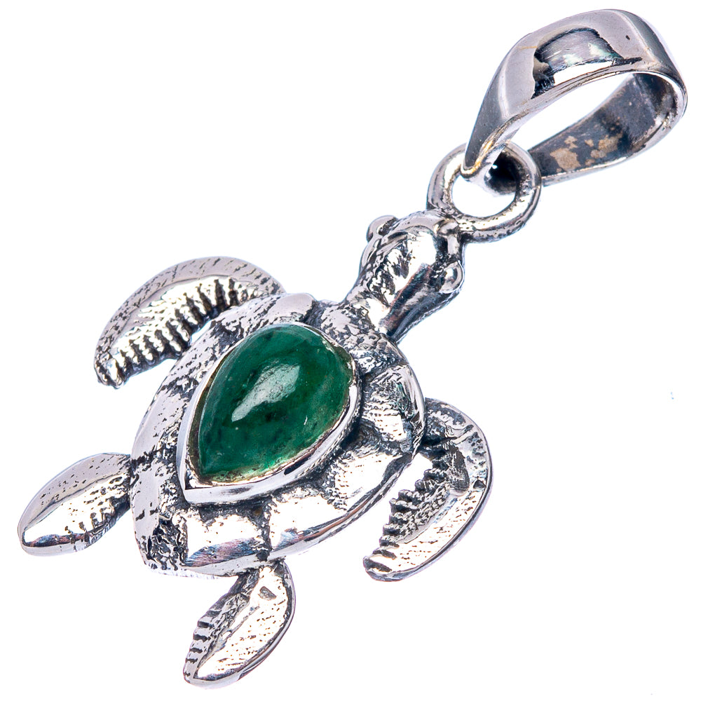 Green Onyx Seaturtle Dainty Pendant 1 1/8" (925 Sterling Silver) P43550