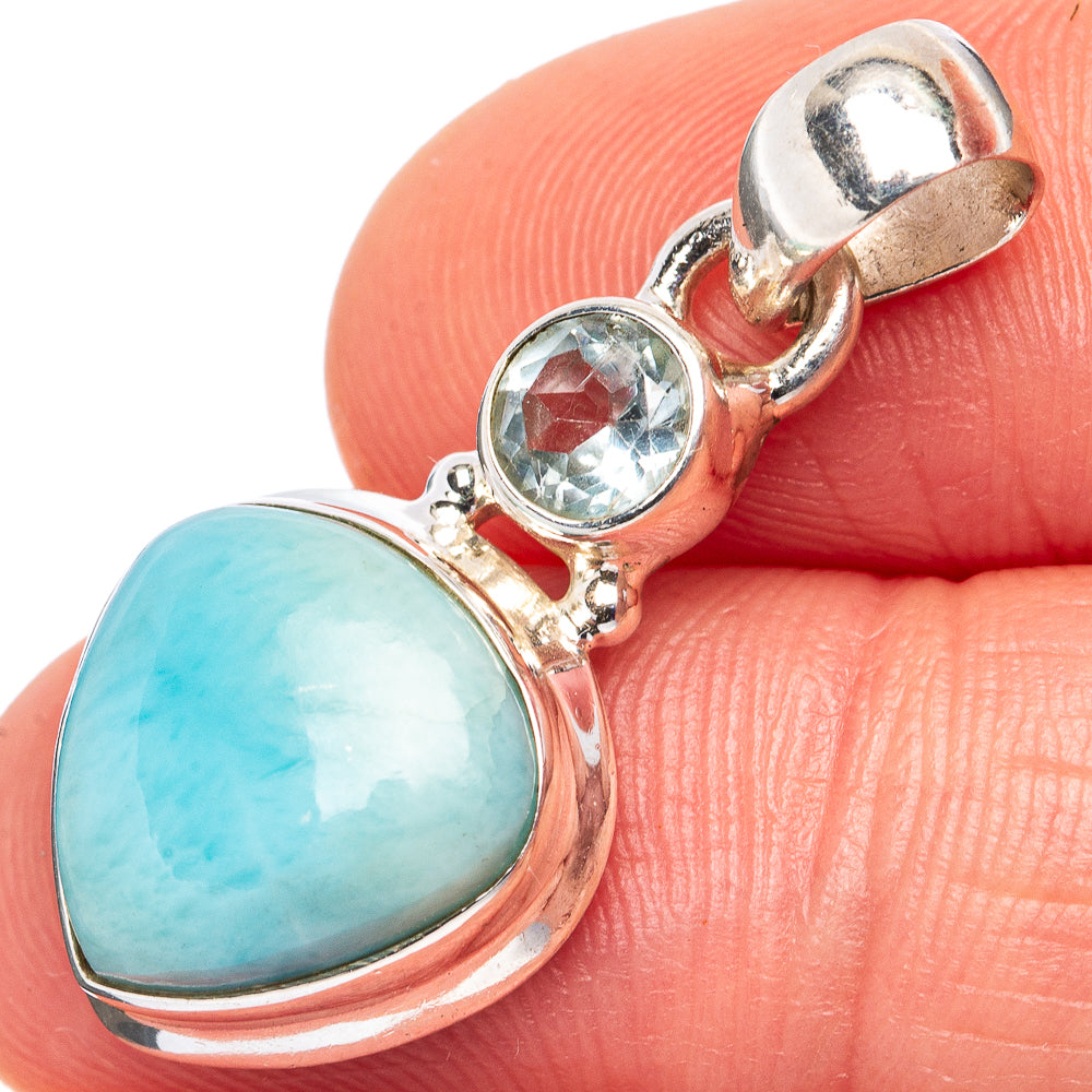 Rare Larimar Pendant 1 1/4" (.925 Sterling Silver)