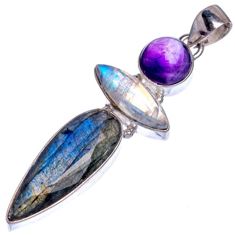 Labradorite, Rainbow Moonstone, Amethyst Pendant 2 3/8" (925 Sterling Silver) P39815