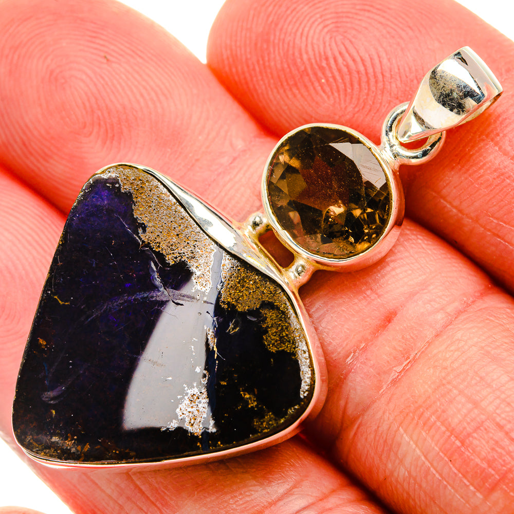 Boulder Opal, Smoky Quartz 925 Sterling Silver Pendant 2" (925 Sterling Silver) PD38436