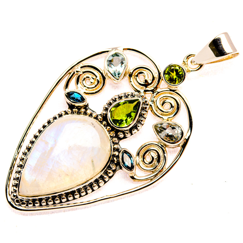 Signature Rainbow Moonstone, Peridot, Blue Topaz, Blue Quartz 925 Sterling Silver Pendant 2 1/4" (925 Sterling Silver) PD37793