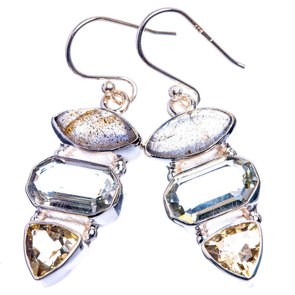 Labradorite, White Quartz, Citrine Earrings 1 5/8" (925 Sterling Silver) E432412