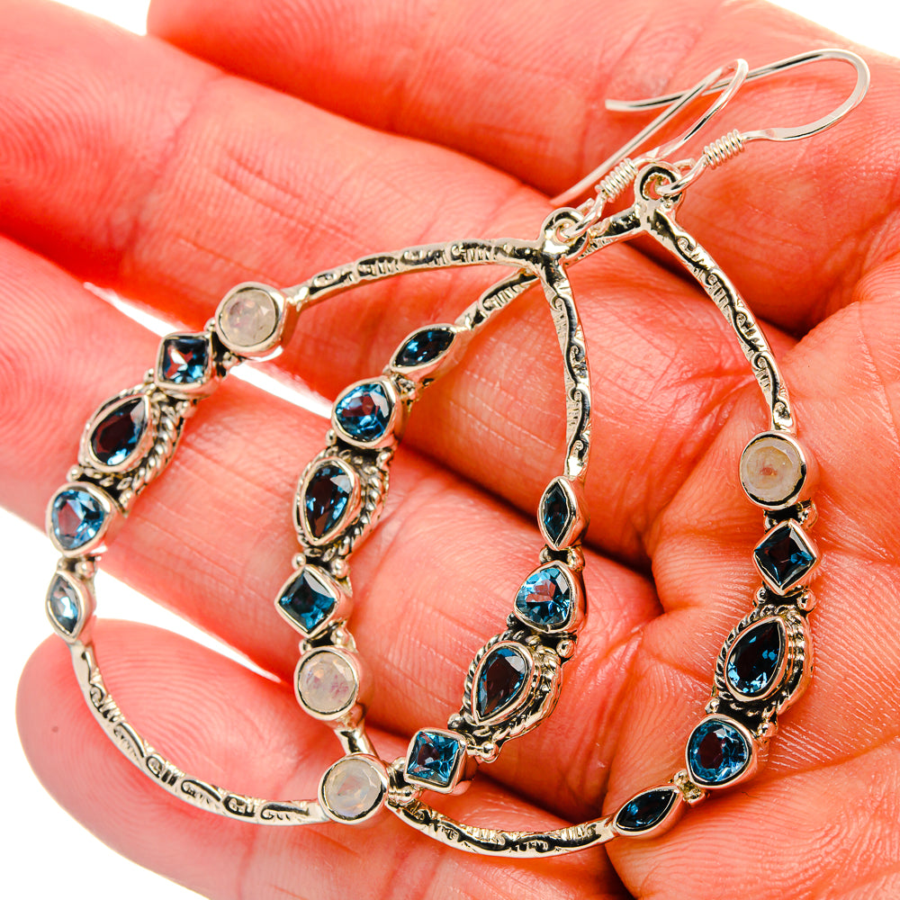 Signature London Blue Topaz, Rainbow Moonstone 925 Sterling Silver Earrings 2 3/8" (925 Sterling Silver) EARR431965