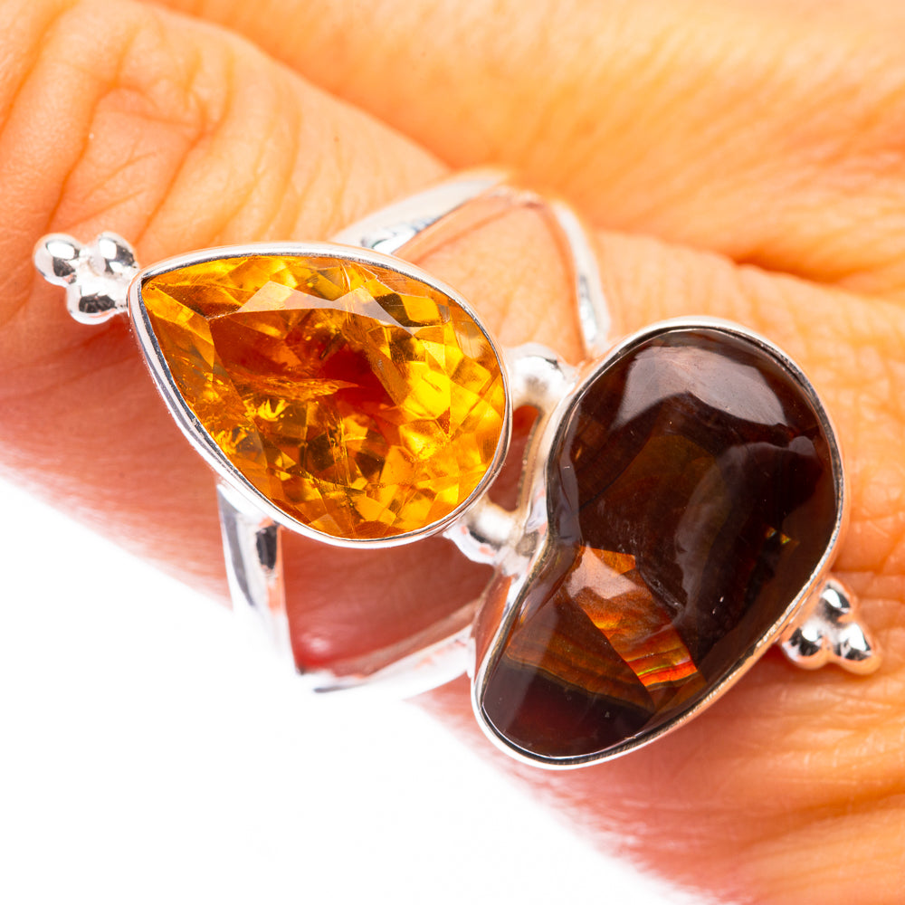 Large Mexican Fire Agate, Citrine Ring Size 9 (925 Sterling Silver) R141630