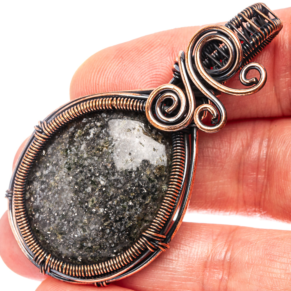 Black Sunstone Wire Wrap Pendant 2 3/8" (Oxidized Copper)