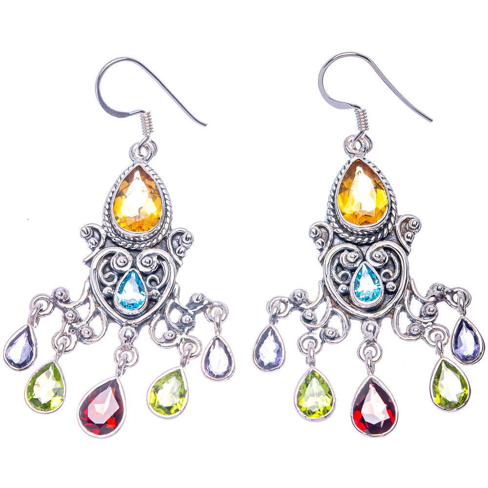 Signature Citrine, Blue Topaz, Garnet, Peridot, Tanzanite Earrings 2 3/8" (925 Sterling Silver) E1088
