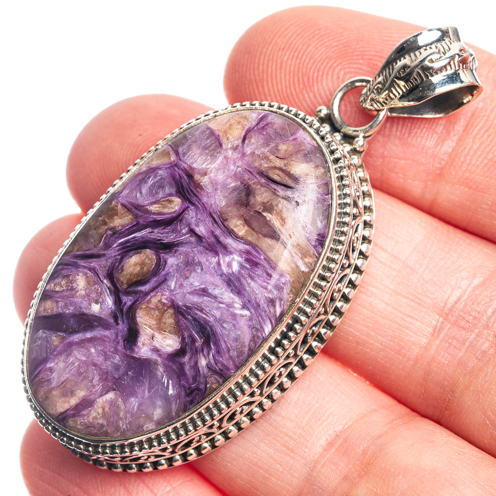 Charoite 925 Sterling Silver Pendant 2"