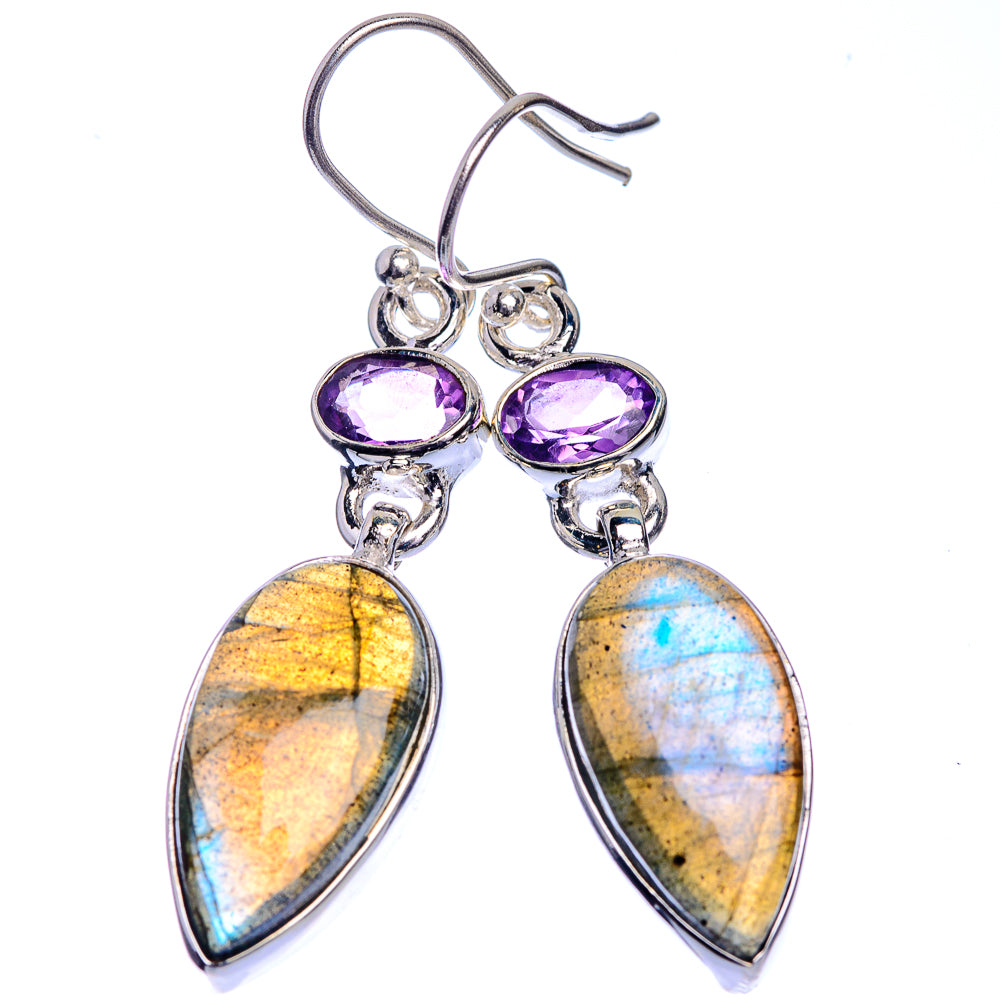 Labradorite, Amethyst Earrings 1 3/4" (925 Sterling Silver) E433000