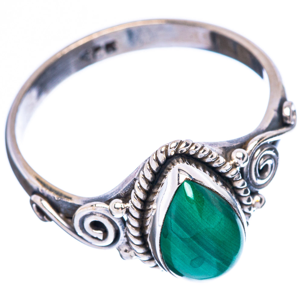 Malachite Dainty Ring Size 7.75 (925 Sterling Silver) R5165