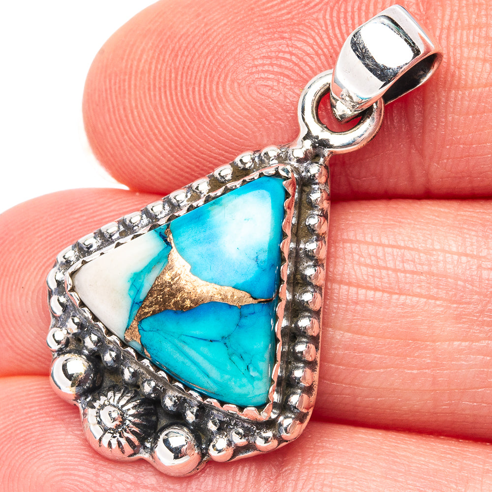 Ice Blue Dahlia Mohave Turquoise Pendant 1 3/8" (.925 Sterling Silver)