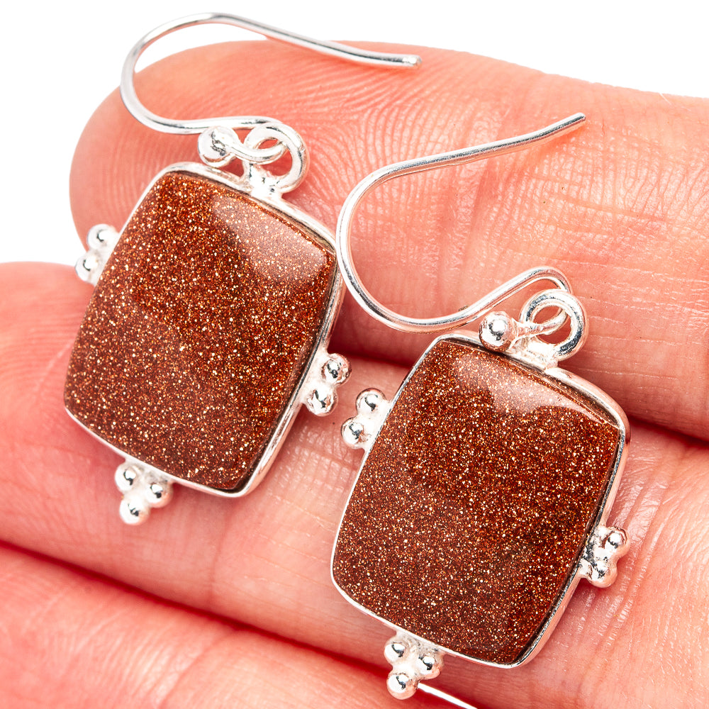 Goldstone Earrings 1 1/4" (.925 Sterling Silver)