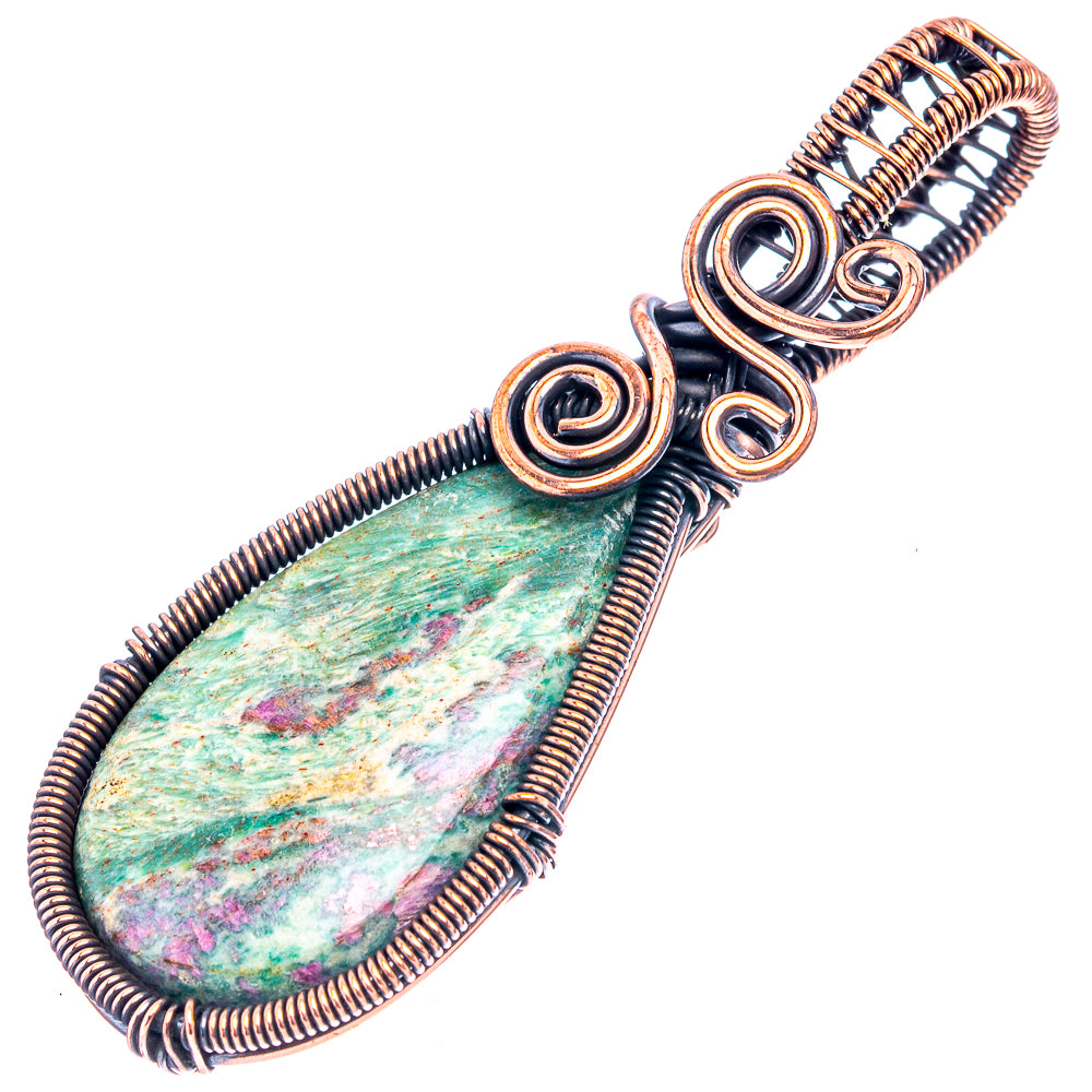 Ruby Fuchsite Wire Wrap Pendant 2 1/2" (Oxidized Copper)
