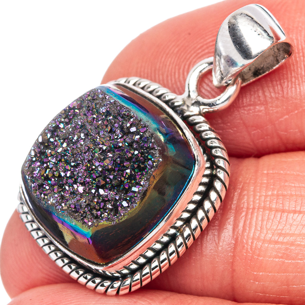 Titanium Druzy Pendant 1 1/8" (925 Sterling Silver) P42439