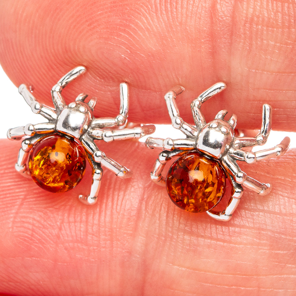 Baltic Amber Spider Earrings 3/8" (.925 Sterling Silver)
