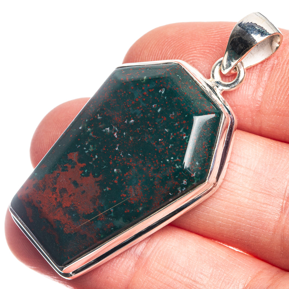 Bloodstone 925 Sterling Silver Pendant 1 3/4"