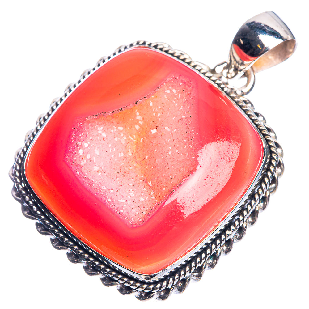 Pink Druzy 925 Sterling Silver Pendant 1 5/8"
