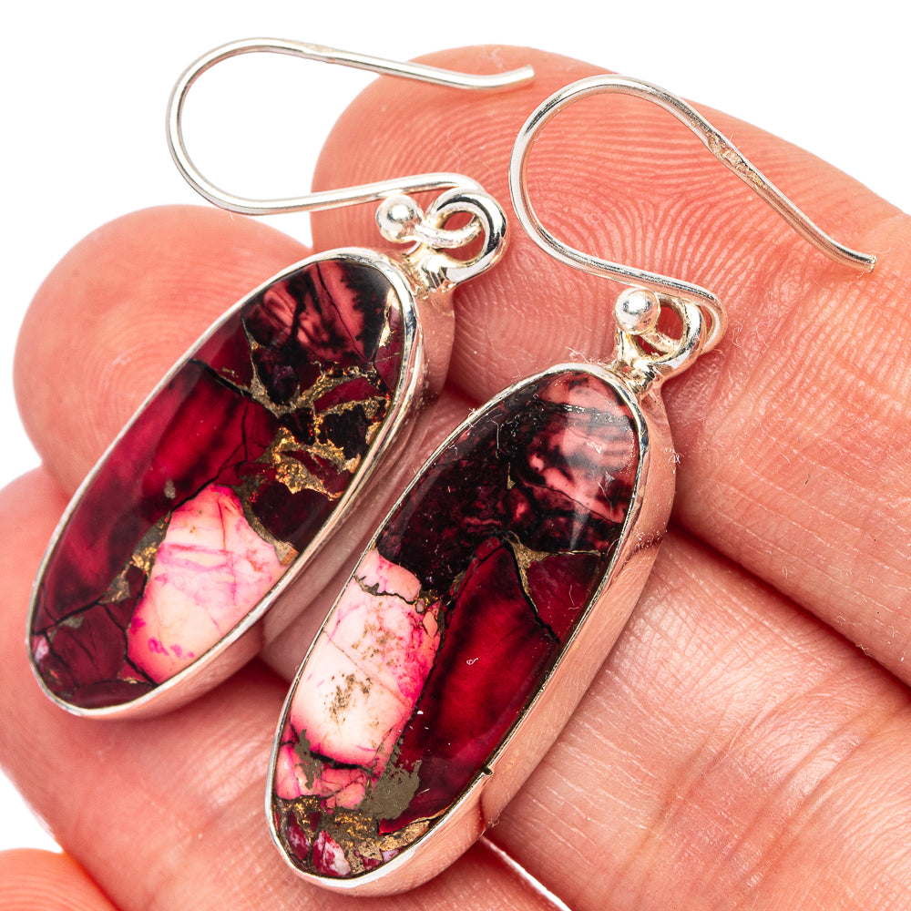 Pink Copper Composite Turquoise Earrings 1 5/8" (925 Sterling Silver) E2579