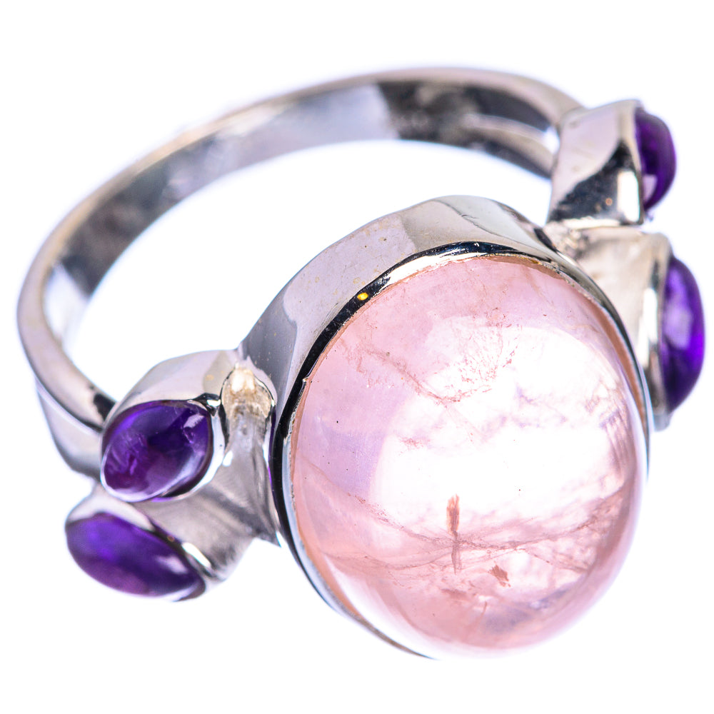 Rose Quartz, Amethyst 925 Sterling Silver Ring Size 8.25