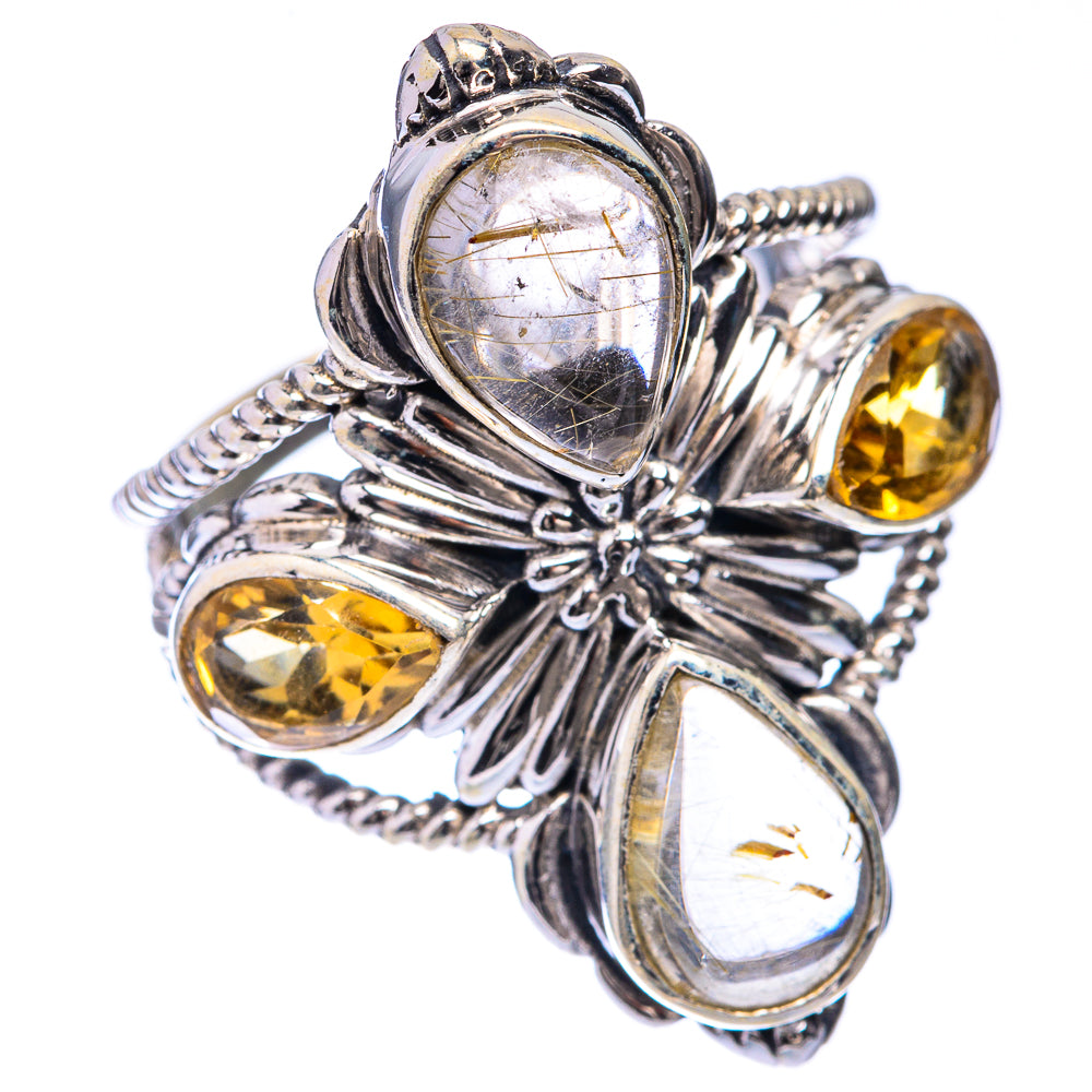 Large Rutilated Quartz, Citrine Ring Size 9.5 (925 Sterling Silver) R141447