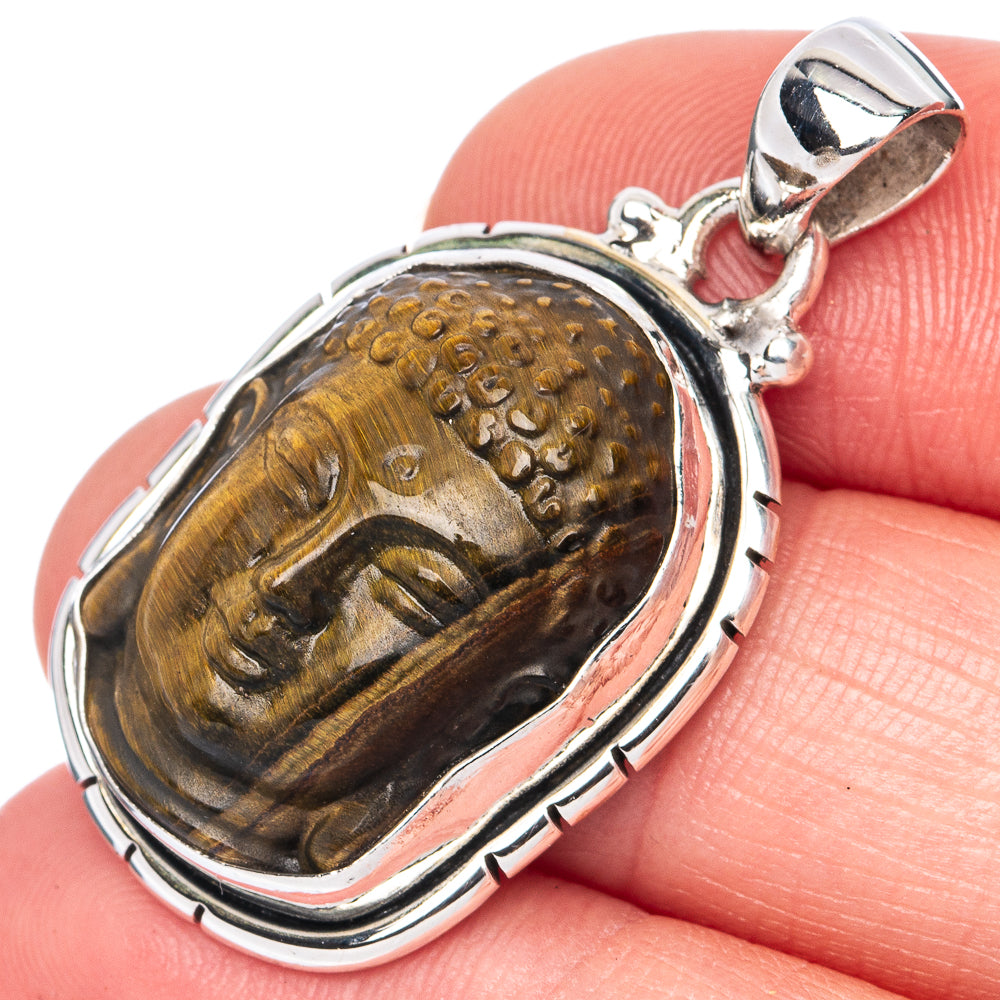 Tiger Eye Buddha Pendant 1 3/8" (925 Sterling Silver) P41322