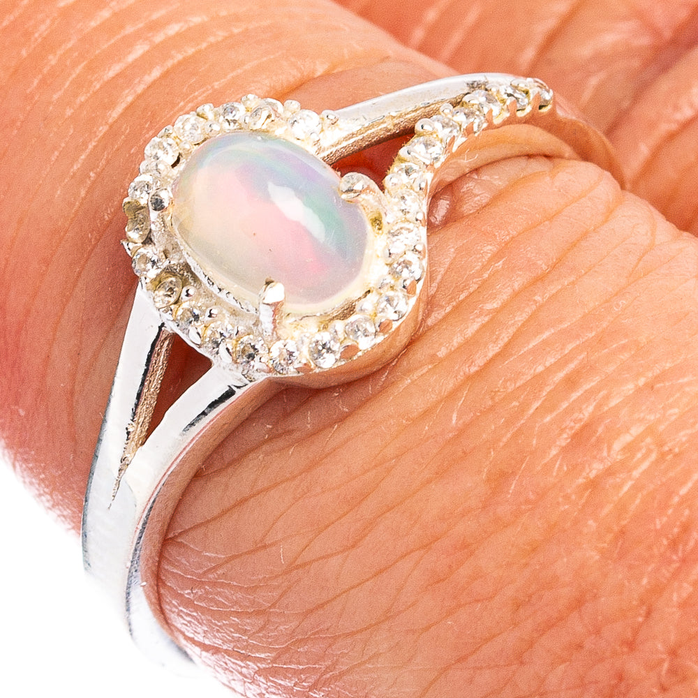 Rare Ethiopian Opal, Cubic Zirconia Ring Size 8 (.925 Sterling Silver)