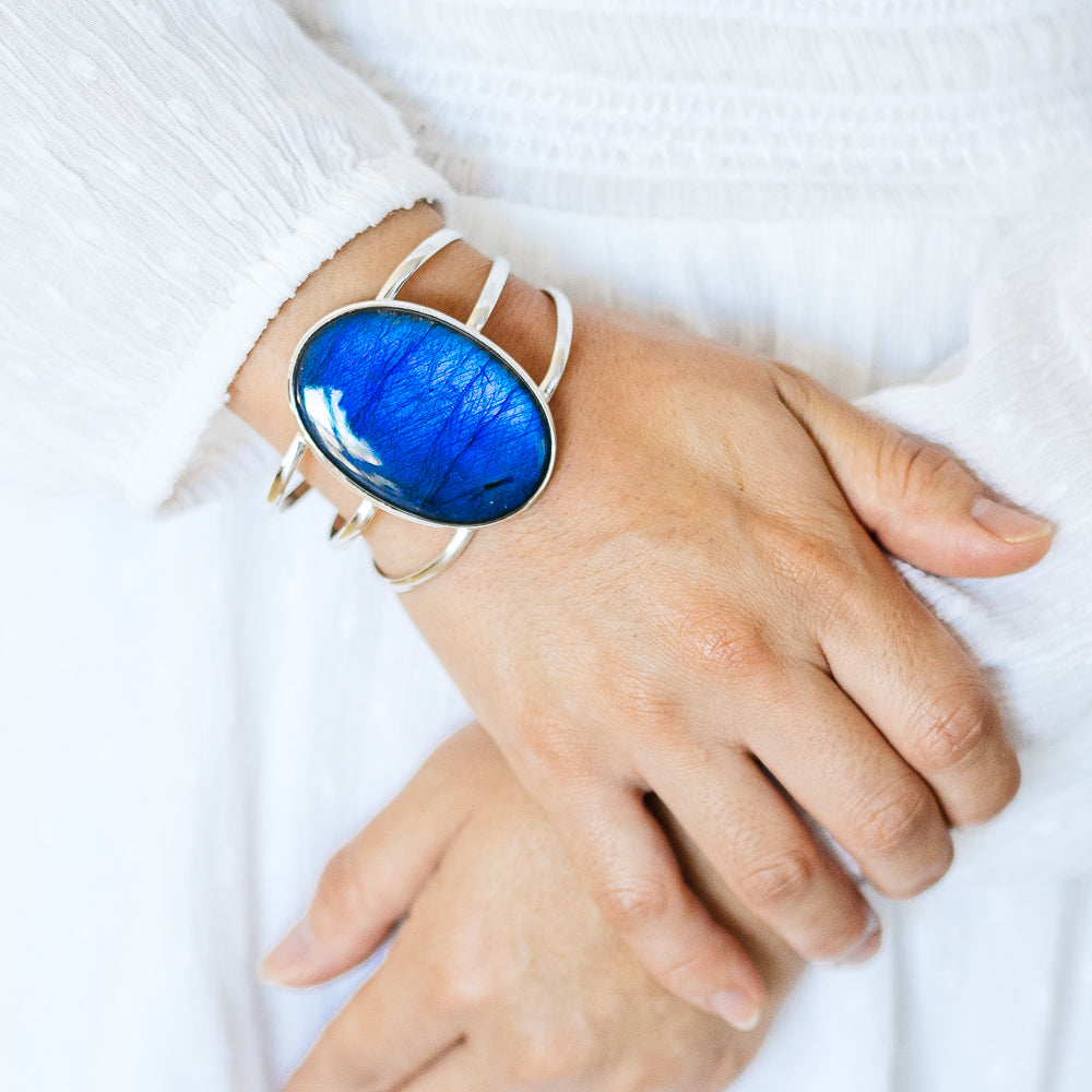 Labradorite Cuff Bracelet (925 Sterling Silver) BR90295