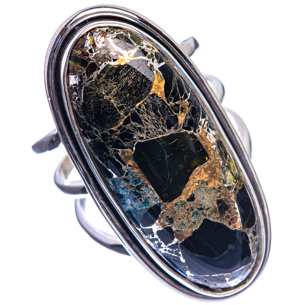 Large Copper Black Onyx 925 Sterling Silver Ring Size 9