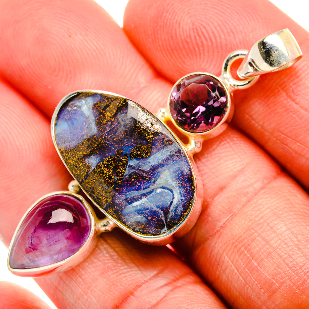 Boulder Opal, Amethyst 925 Sterling Silver Pendant 2" (925 Sterling Silver) PD38335