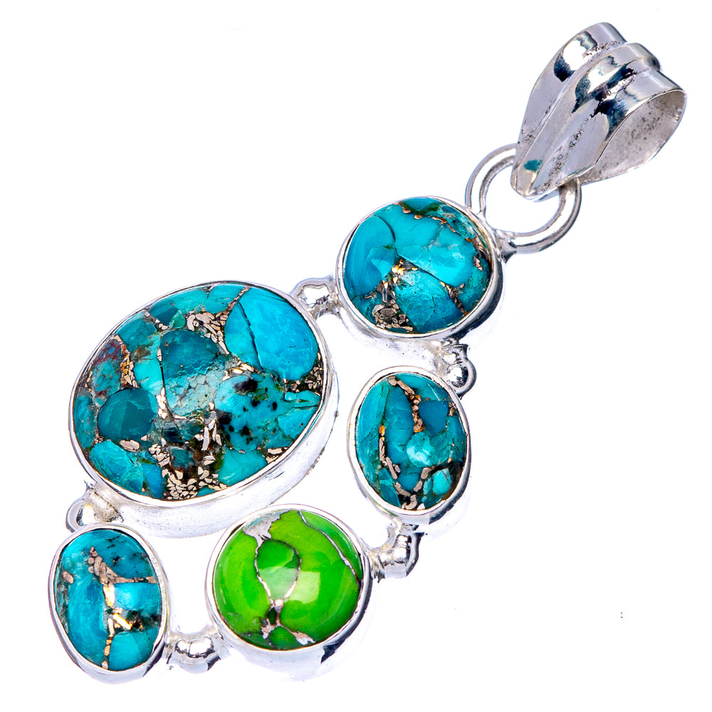 Blue Green Copper Composite Turquoise Pendant 1 1/2" (925 Sterling Silver) P41120