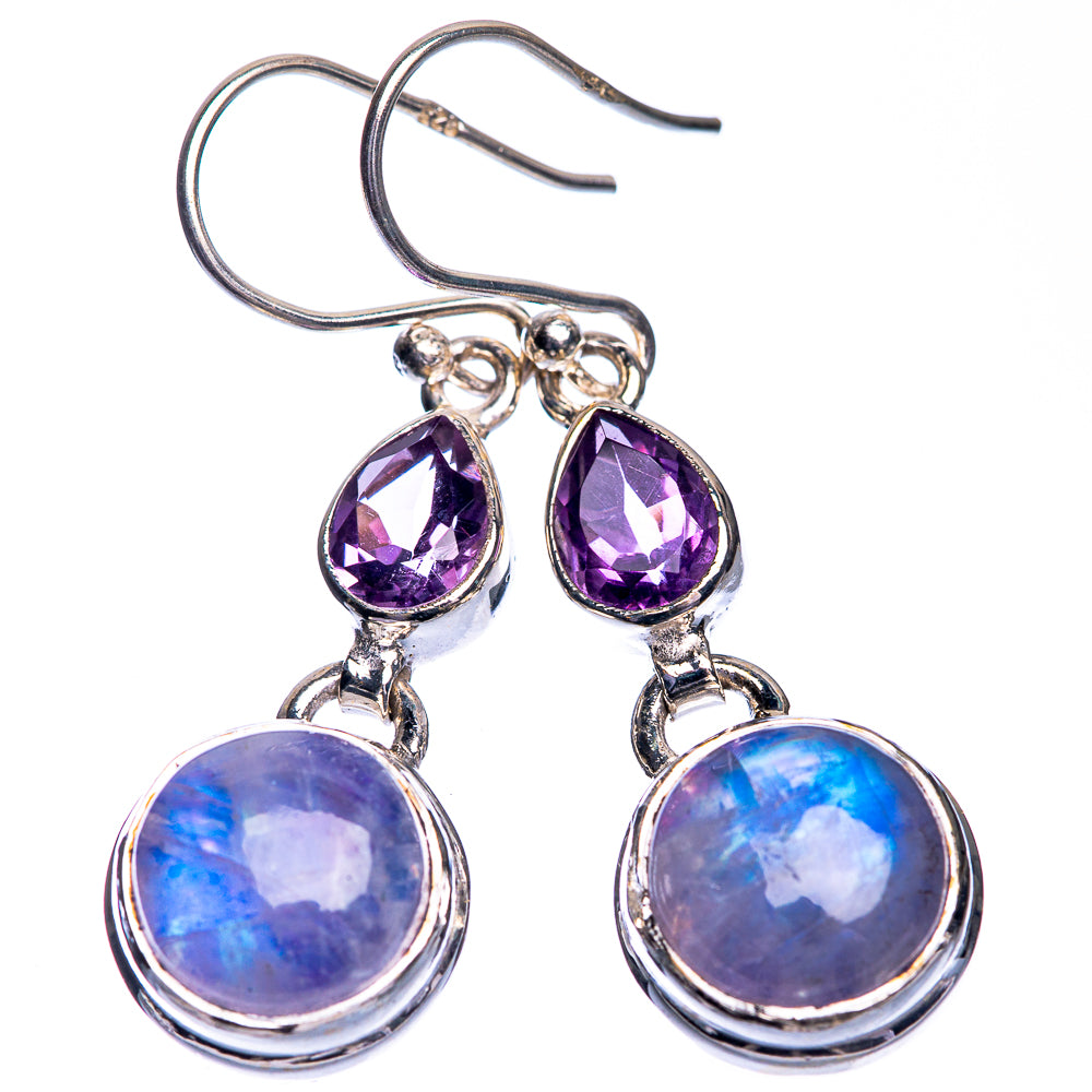 Rainbow Moonstone, Amethyst Earrings 1 1/2" (925 Sterling Silver) E432764