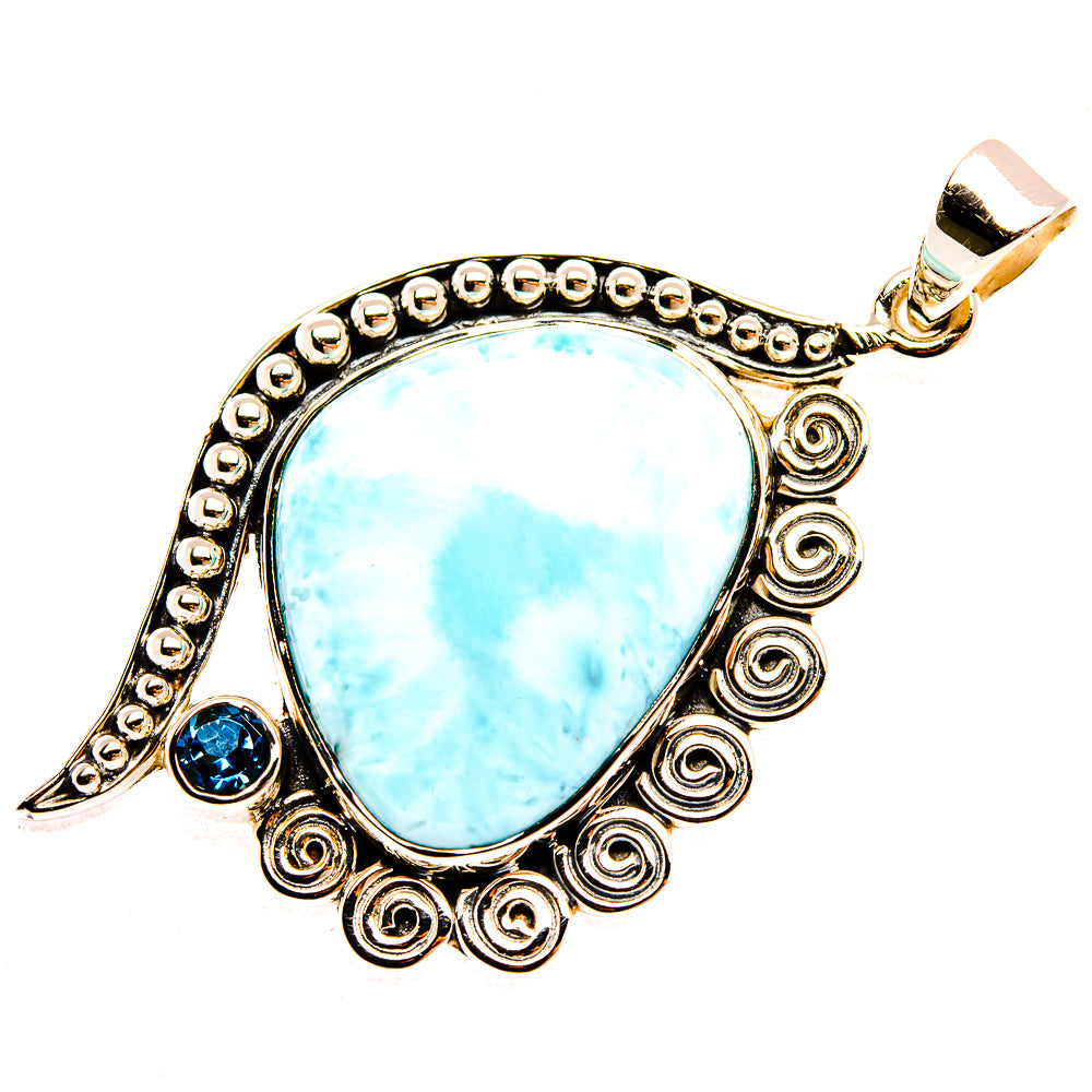 Signature Larimar, London Blue Topaz 925 Sterling Silver Pendant 2 1/8" (925 Sterling Silver) PD37802