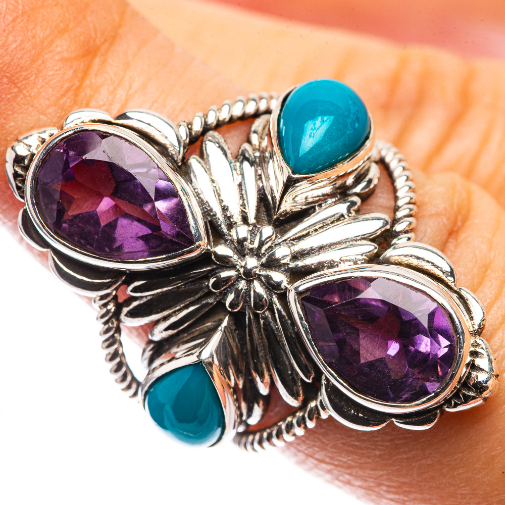 Large Faceted Amethyst, Sleeping Beauty Turquoise Ring Size 6 (925 Sterling Silver) R142736