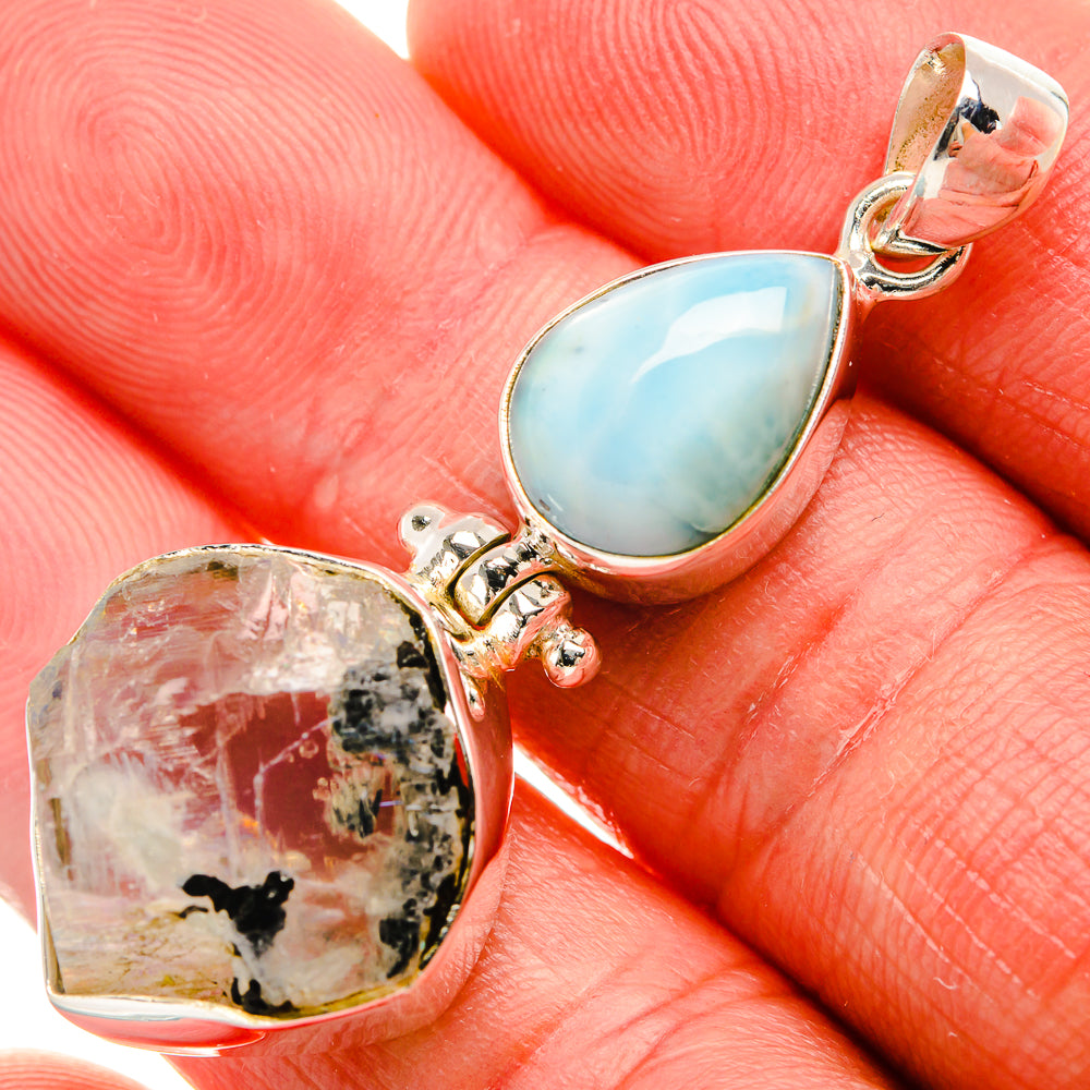 Herkimer Diamond, Larimar Pendant 2" (925 Sterling Silver) PD38063