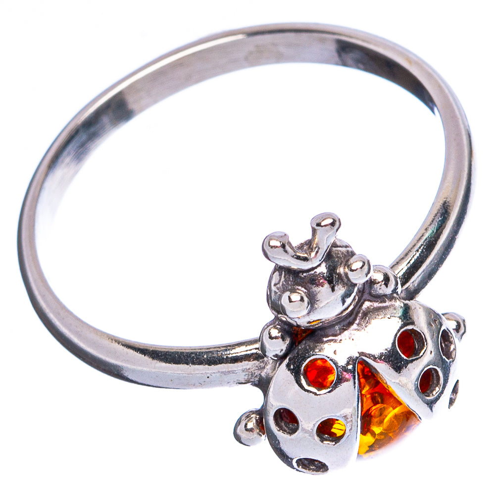 Baltic Amber Ladybug Ring Size 8.25 (.925 Sterling Silver)