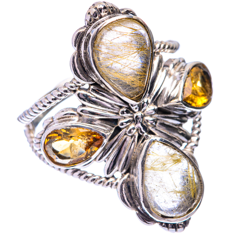 Large Rutilated Quartz, Citrine Ring Size 10 (925 Sterling Silver) R140830