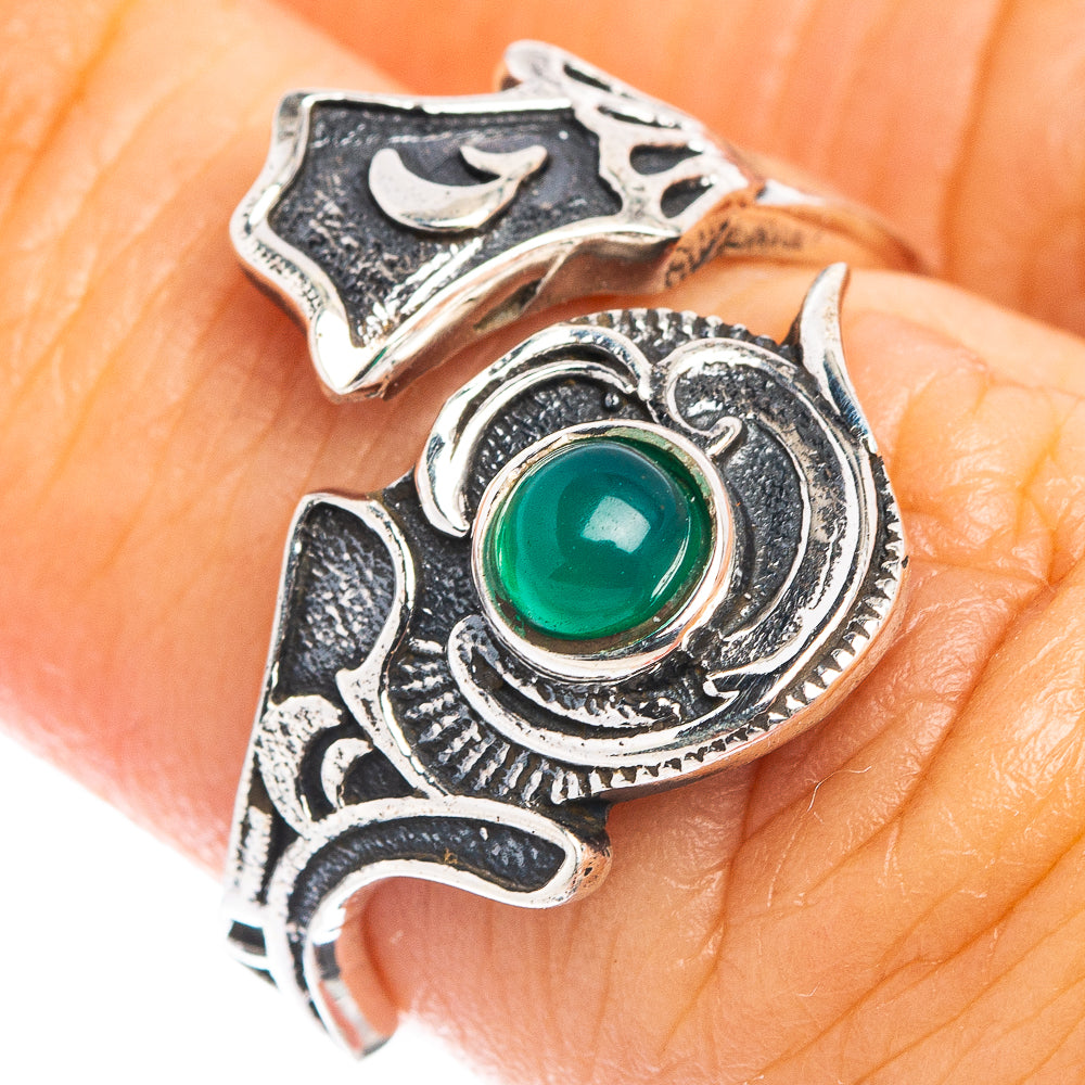 Green Onyx Dainty Ring Size 6 Adjustable (.925 Sterling Silver)