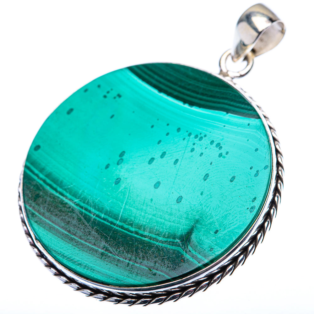 Malachite Coin Pendant 2" (925 Sterling Silver) PD38539