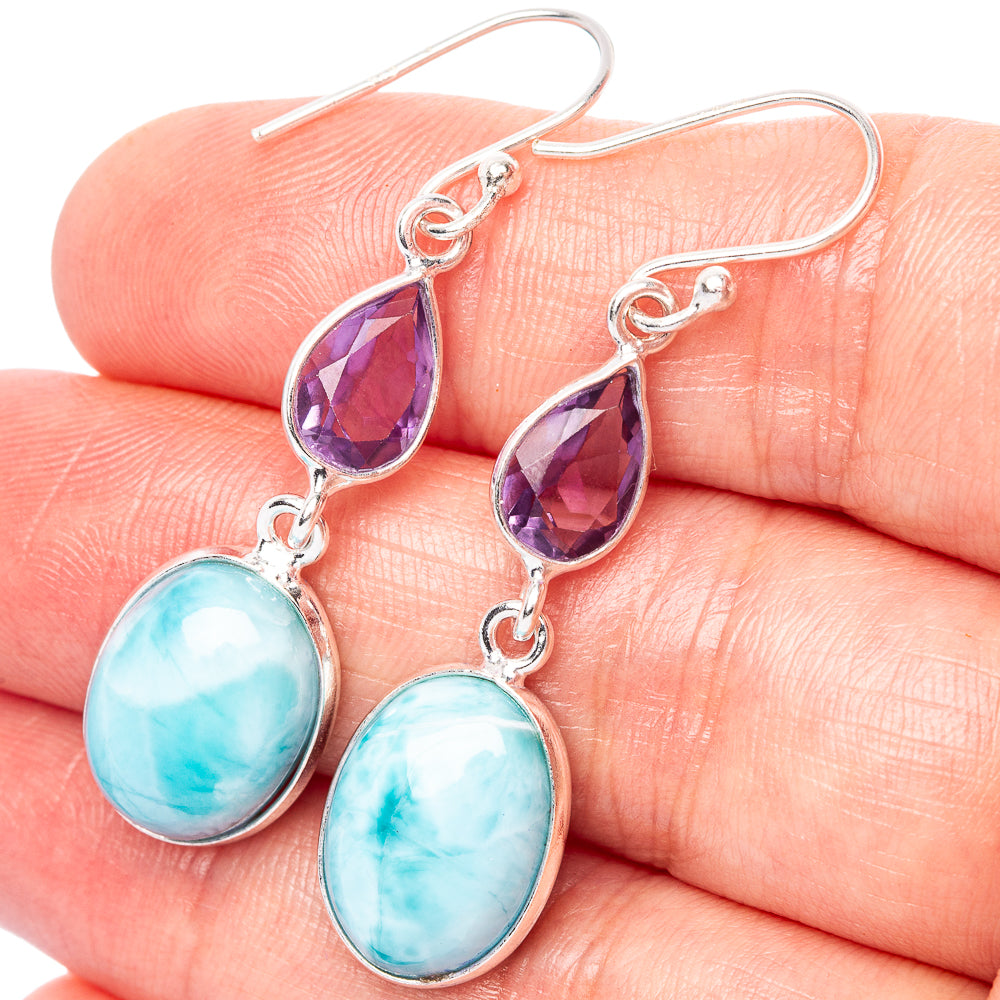 Rare Larimiar, Amethyst Earrings 1 3/4" (.925 Sterling Silver)