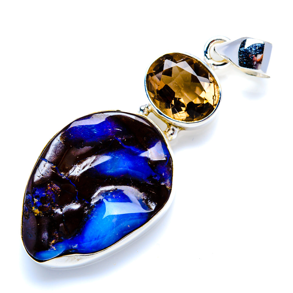 Boulder Opal, Smoky Quartz 925 Sterling Silver Pendant 2" (925 Sterling Silver) PD38302