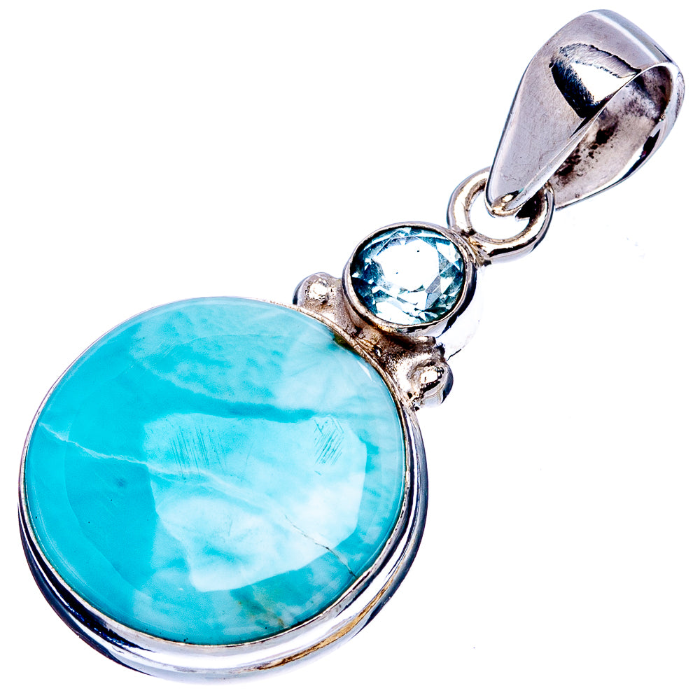 Rare Larimar, Blue Topaz Pendant 1 3/8" (.925 Sterling Silver)