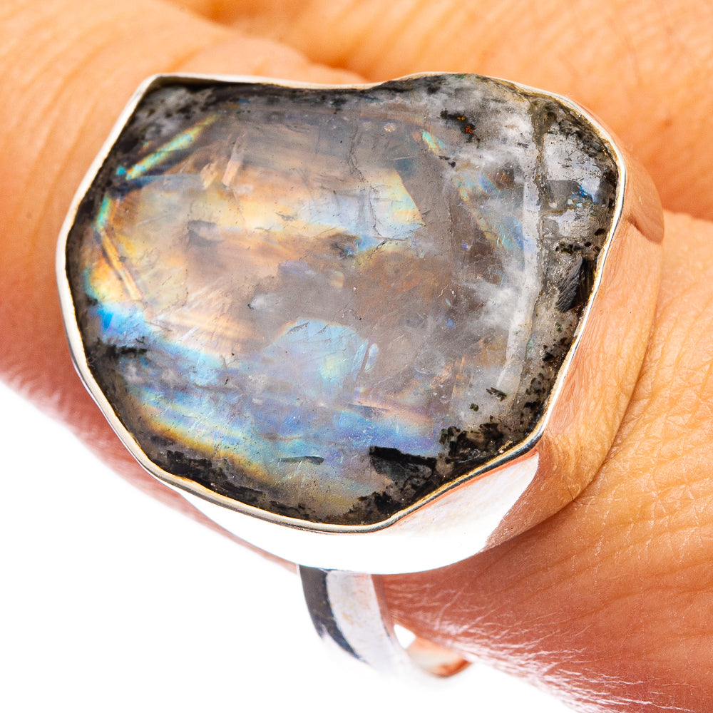 Large Rough Rainbow Moonstone Ring Size 10 (925 Sterling Silver) R143043